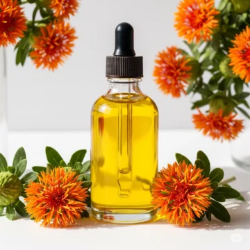 organic safflower oil cold pressed carrier oil non-GMO beauty oil hair growth oil facial moisturizer linoleic acid oil high oleic safflower natural skin care anti-aging oil lightweight face oil