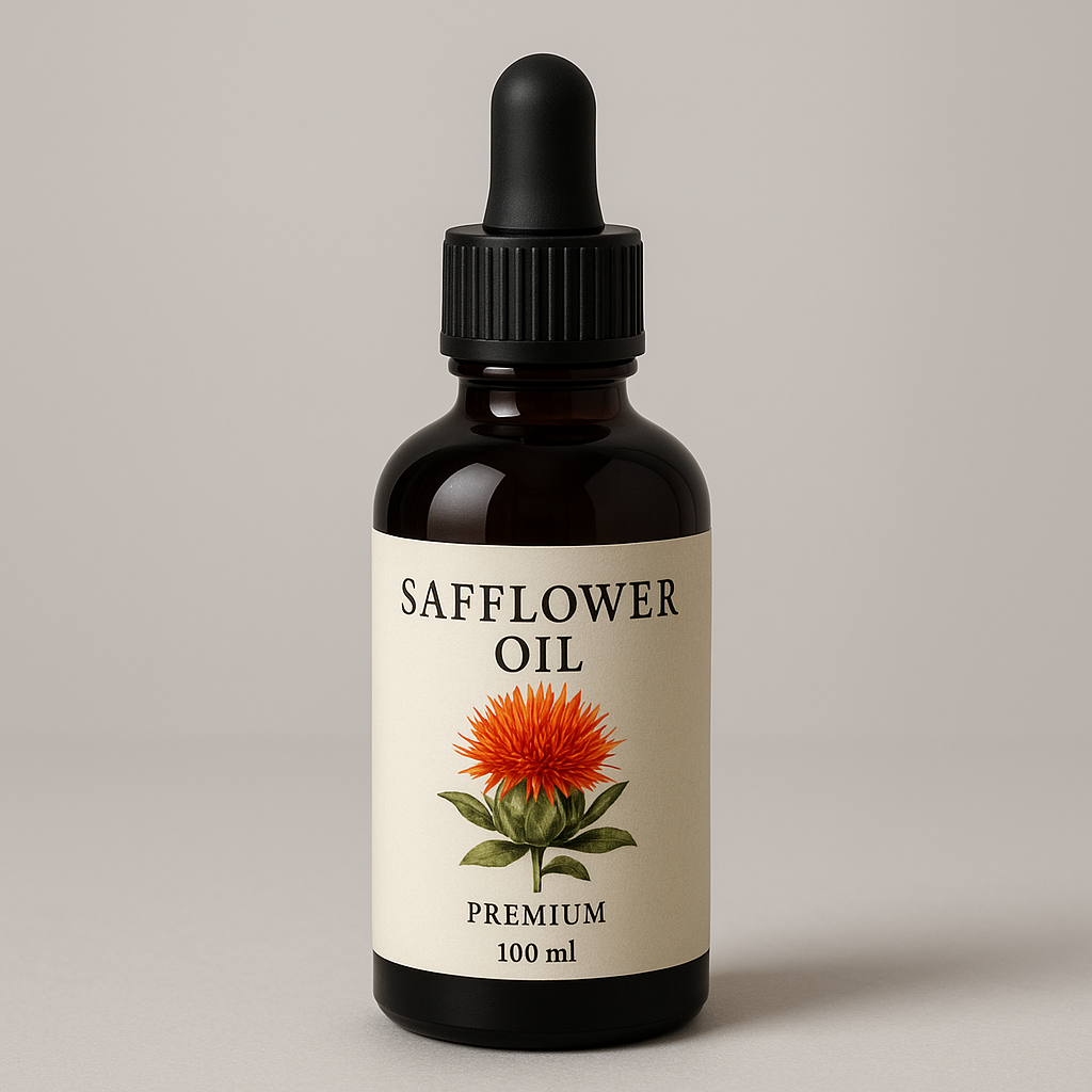 organic safflower oil cold pressed carrier oil non-GMO beauty oil hair growth oil facial moisturizer linoleic acid oil high oleic safflower natural skin care anti-aging oil lightweight face oil
